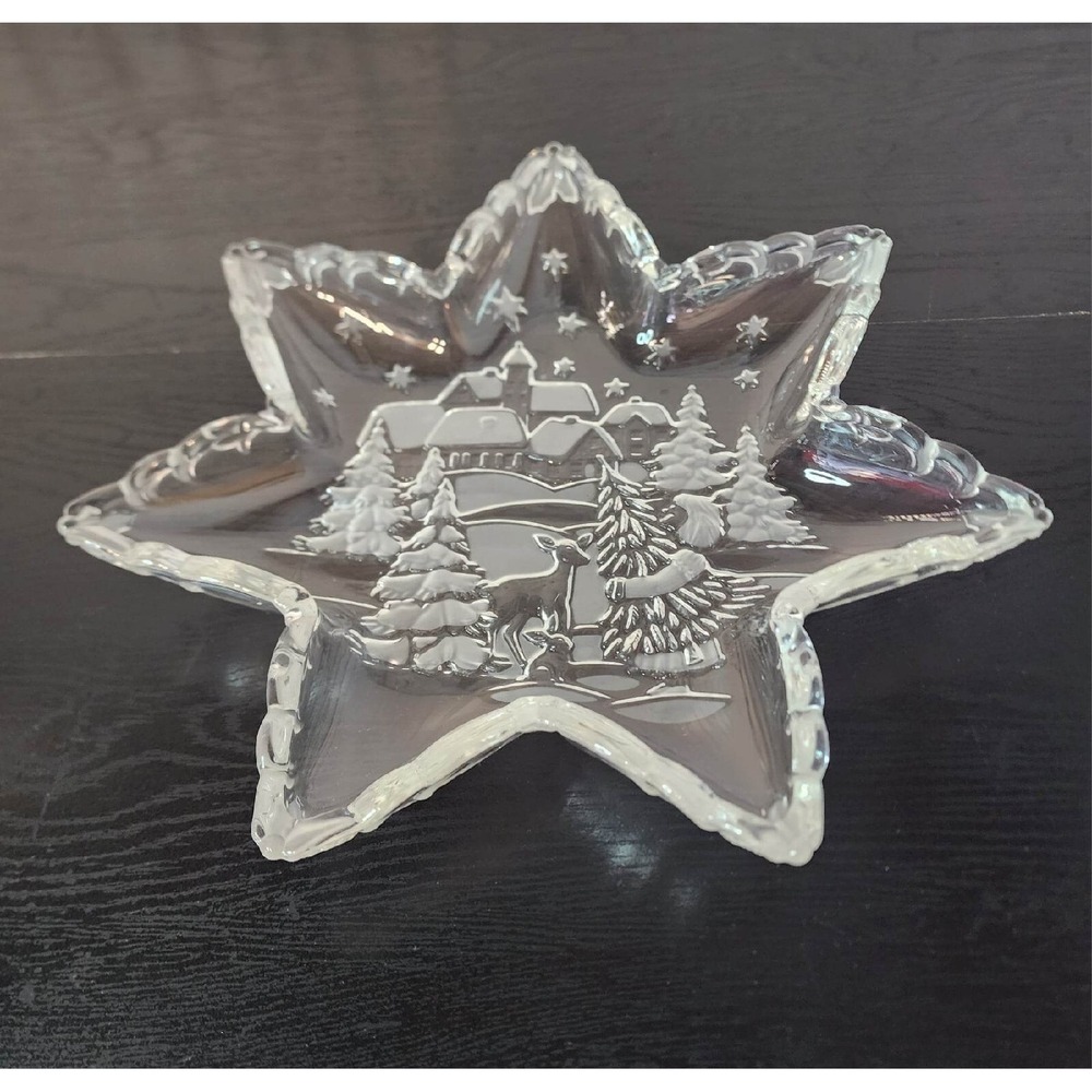 Mikasa Frosted Glass Bowl Dish Etched with Winter‎ Scene Trees Snow 13" LARGE